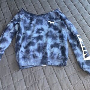 Victoria's Secret PINK Navy, Blue Tie-Dye Off-The-Shoulder Sweatshirt - Size S